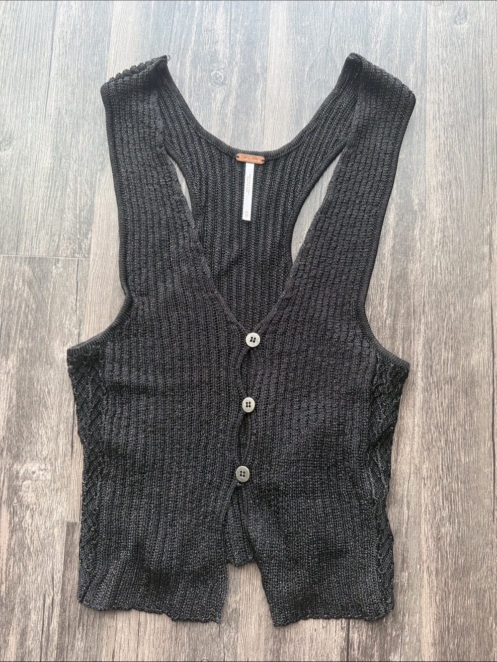 Free People Black and Gold Ribbed Button-Front Top